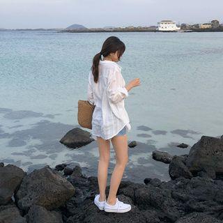 Crinkled Sheer Shirt Ivory - One Size