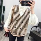 Double-breasted Striped Knit Vest