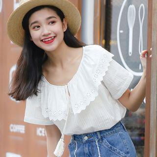 Short-sleeve Chiffon Top White - One Size