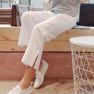 Cropped Slit-hem Wide Leg Pants