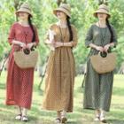 Ethnic Polka Dot Elbow-sleeve Dress