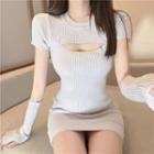 Set: Short-sleeve Cut-out Mini Sheath Dress + Oversleeves