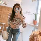 Sailor-collar Floral Print Blouse Ivory - One Size