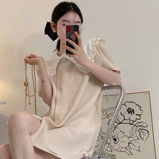 Short-sleeve Plaid A-line Dress Milky Almond - One Size