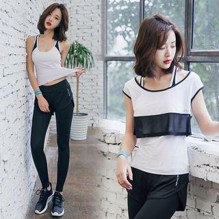 Set: Sports Tank Top + Cropped Short-sleeve T-shirt + Yoga Pants