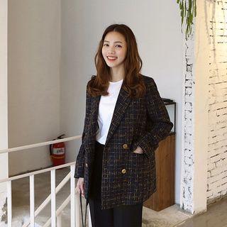 Metallic-button Double-breasted Pattern Jacket