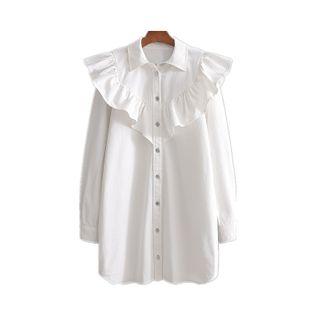 Long-sleeve Ruffle Mini Denim Shirt Dress