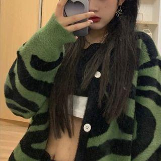 Zebra Print Cardigan Black & Green - One Size