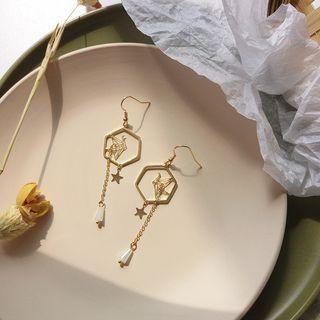 Faux Pearl Alloy Crane Dangle Earring