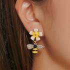 Rhinestone Flower & Bee Dangle Earring 1 Pair - 01 - Gold - One Size
