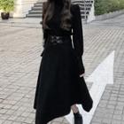 Plain Lantern-sleeve Knit Top / Midi Skirt