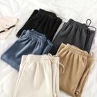 Plain High-waist Lace-up Loose-fit Pants