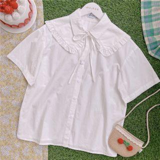 Short-sleeve Ruffle Collar Shirt White - One Size