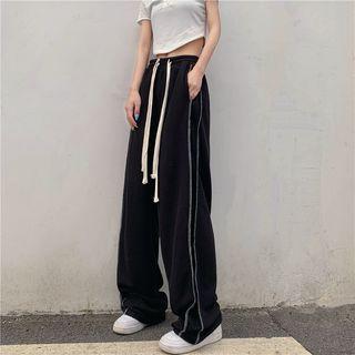 Drawstring Waist Striped Wide-leg Sweatpants