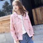Drawstring Hooded Buttoned Jacket