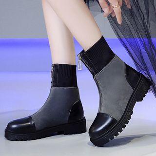Faux Leather Platform Paneled Zip Short Boots