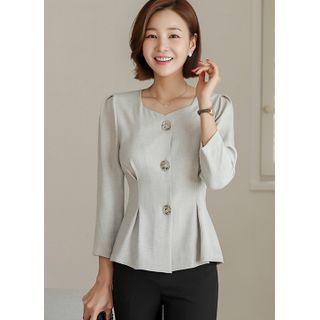 Button-detail Pintuck-waist Blouse