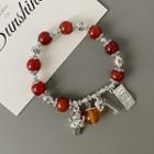 Fortune Cat Agate Bead Bracelet 1 Pc - Brown & Silver - One Size