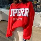 Contrast-trim Letter Print Fleece-lined Pullover