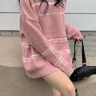 Round-neck Striped Oversize Sweater Pink - One Size