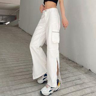 Zip-up High-waist Wide-leg Cargo Pants