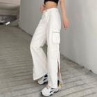 Zip-up High-waist Wide-leg Cargo Pants