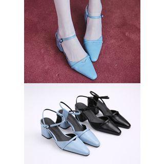 Pointy-toe Block-heel Ankle-strap Pumps