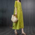 Short-sleeve Linen Blend A-line Midi Dress