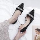 Faux Pearl Pointy-toe Tweed Flats