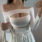 Long-sleeve Off-shoulder Cutout-front Knit Top