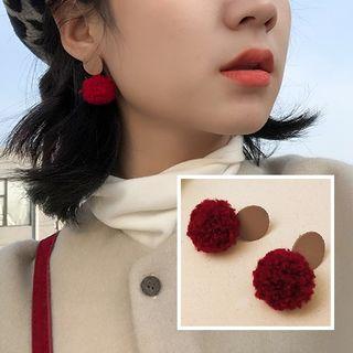 Chenille Ball Alloy Disc Dangle Earring