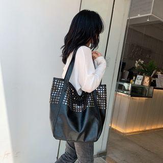 Studded Faux Leather Tote Bag Black - One Size