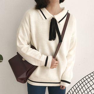 Bow Accent Collared Sweater