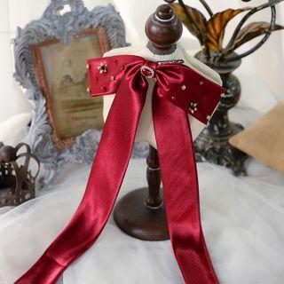 Rhinestone Bow Hair Clip 1pc - Red - One Size