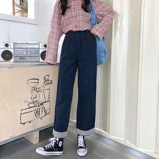 Elastic Waist Cuffed Straight-cut Pants