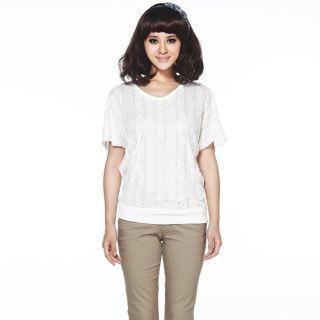 Lace-Trim Knit Top White - One Size