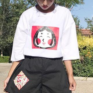 Set: Print Short-sleeve T-shirt + Wide Leg Shorts