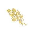 Fashion Temperament Plated Gold Leaf Brooch With Yellow Cubic Zirconia Golden - One Size