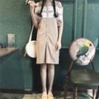 Cutout Shoulder Stripe Short-sleeve Knit Midi Dress