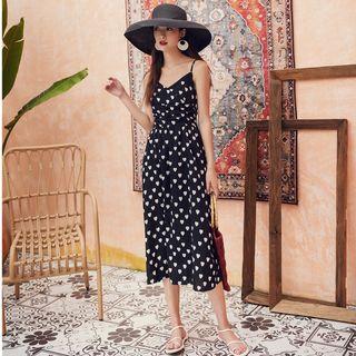 Heart Printed V-neck Sleeveless Dress
