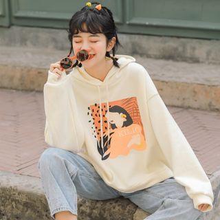 Cartoon Print Hoodie Beige - One Size