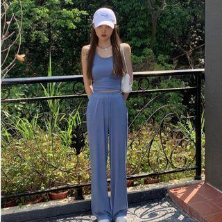 Plain Cropped Camisole Top / Wide-leg Pants
