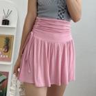 Drawstring-side Shirred Miniskirt With Inset Short