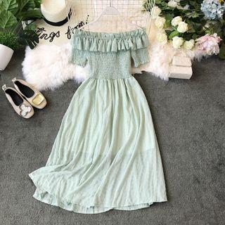 Off Shoulder Ruffle Chiffon Dress