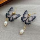 Faux Pearl Butterfly Stud Earring 1 Pair - White - One Size