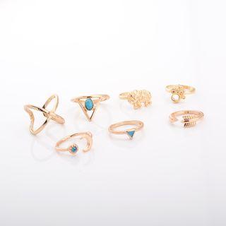 Set: Alloy Turquoise Ring (assorted Designs) F0250 - Set - Gold - One Size