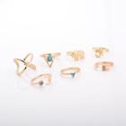 Set: Alloy Turquoise Ring (assorted Designs) F0250 - Set - Gold - One Size