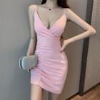 Spaghetti Strap Ruched Bodycon Mini Dress