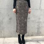 Leopard H-line Maxi Skirt Beige - One Size