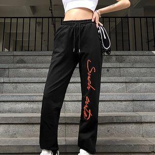 Lettering Lace-up High-waist Jogger Pants